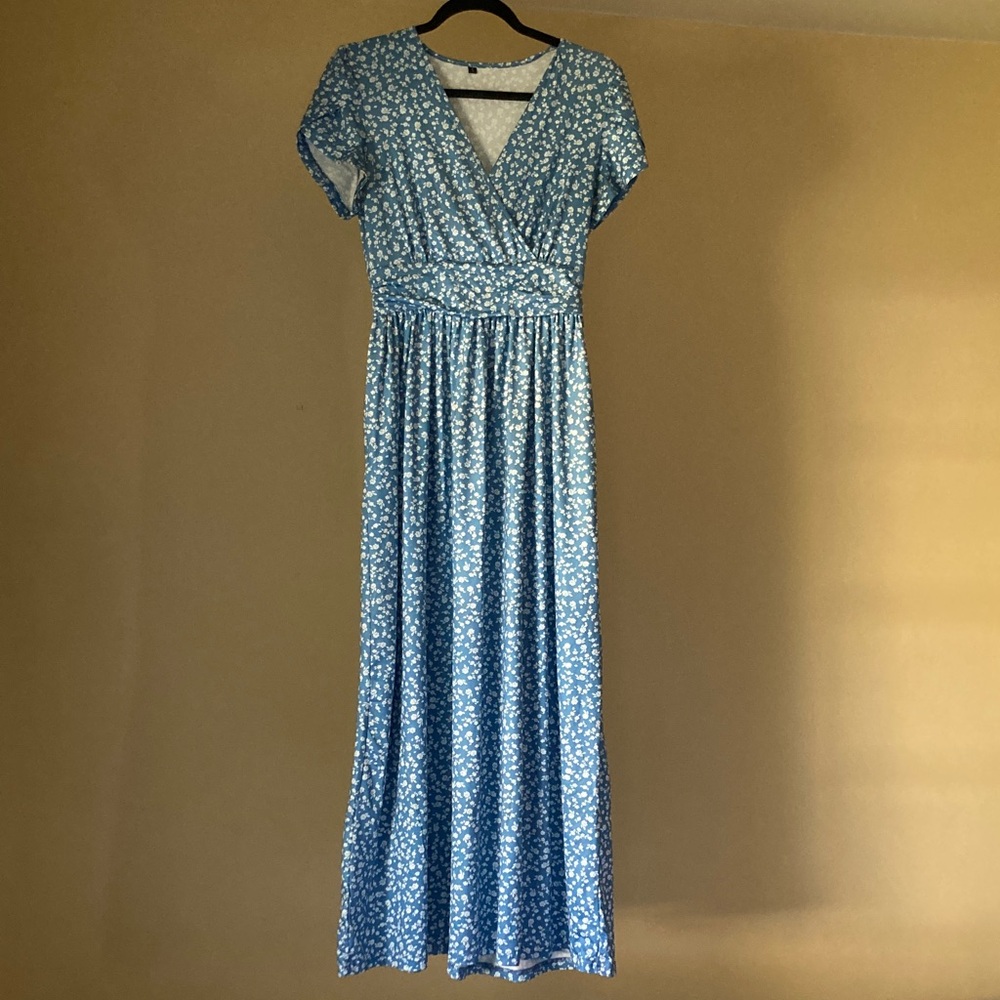Blue floral floor length dress